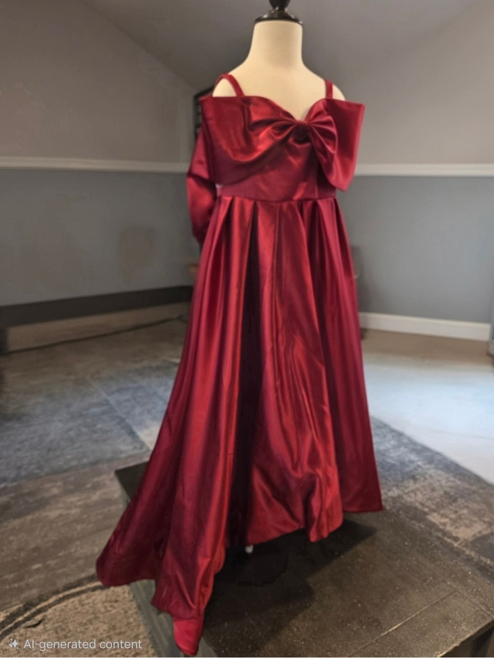 Elegant Red Satin Bow-Front Evening Dress